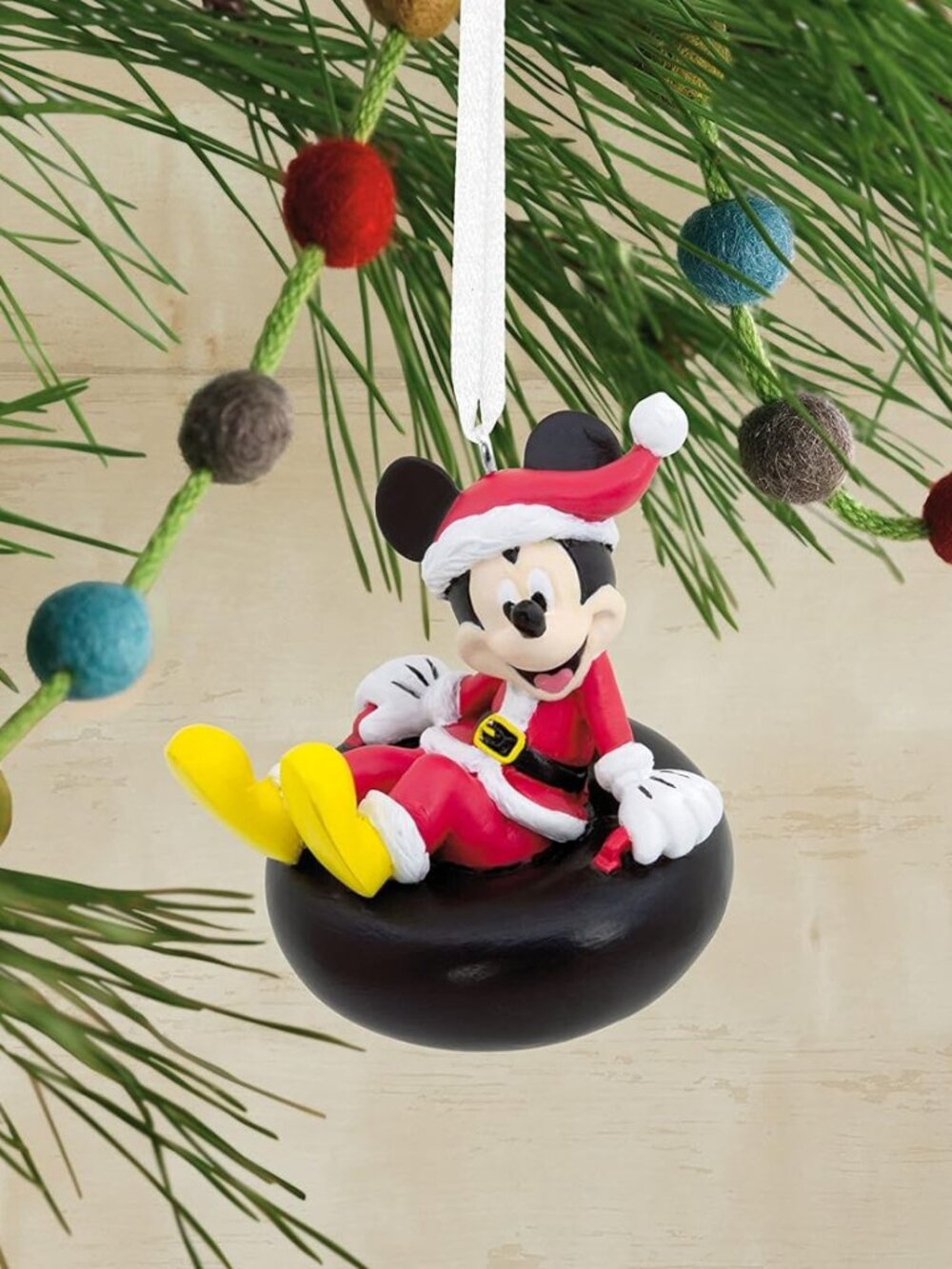 Mickey Mouse Resin tree ornament inner tube dressed as Santa Disney Hallmark EUC